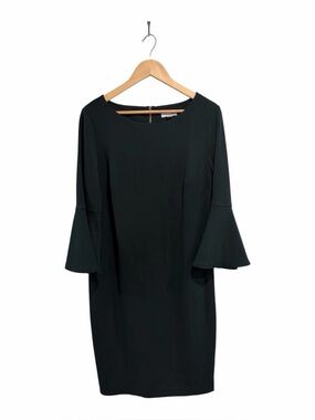 Calvin Klein Women’s Bell Sleeve Shift Dress with Scoop Neck Dark Green